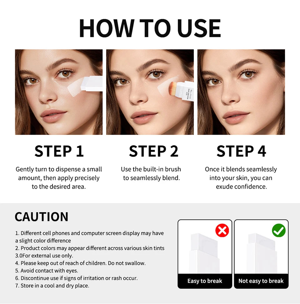 Dual-Ended Waterproof Foundation and Concealer Stick with Brush - 16