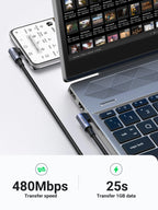 90 Degree Right Angle USB-C Fast Charging & Data Sync Cable