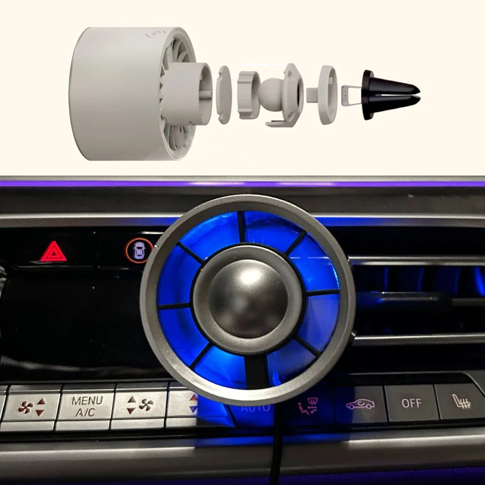 Portable 5V USB Car Air Vent Cooling Fan with 3 Gears and RGB Light