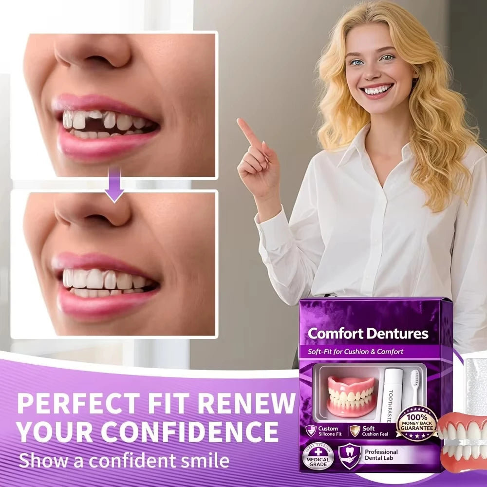 Comfort Fit Silicone Cosmetic Dentures for Natural Smile