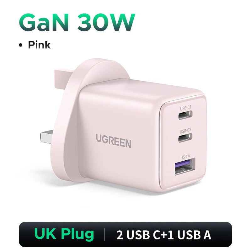 30W GaN Fast Wall Charger with Triple USB Ports