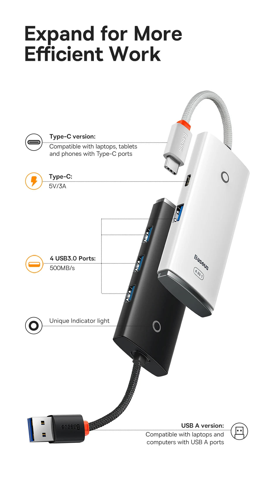 4-in-1 USB-C to USB 3.0 Multi-Port Adapter Hub - 24