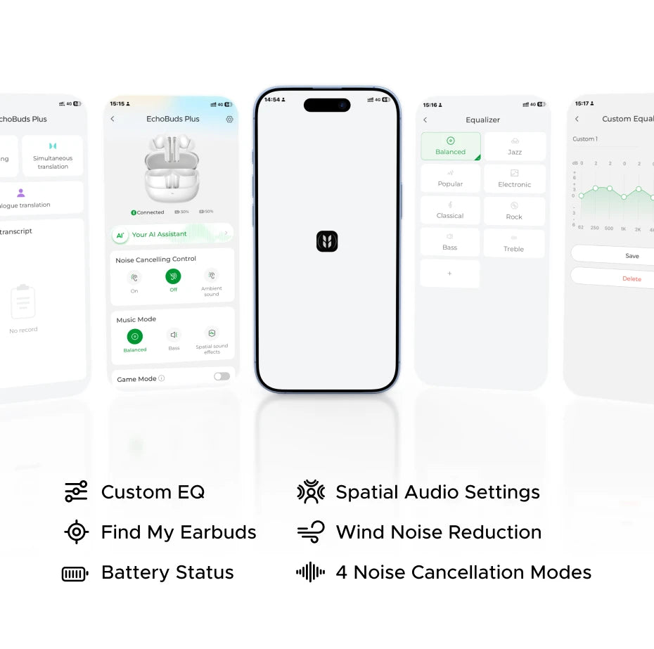 Wireless Noise Cancelling Earbuds with Adaptive ANC and 50H Battery