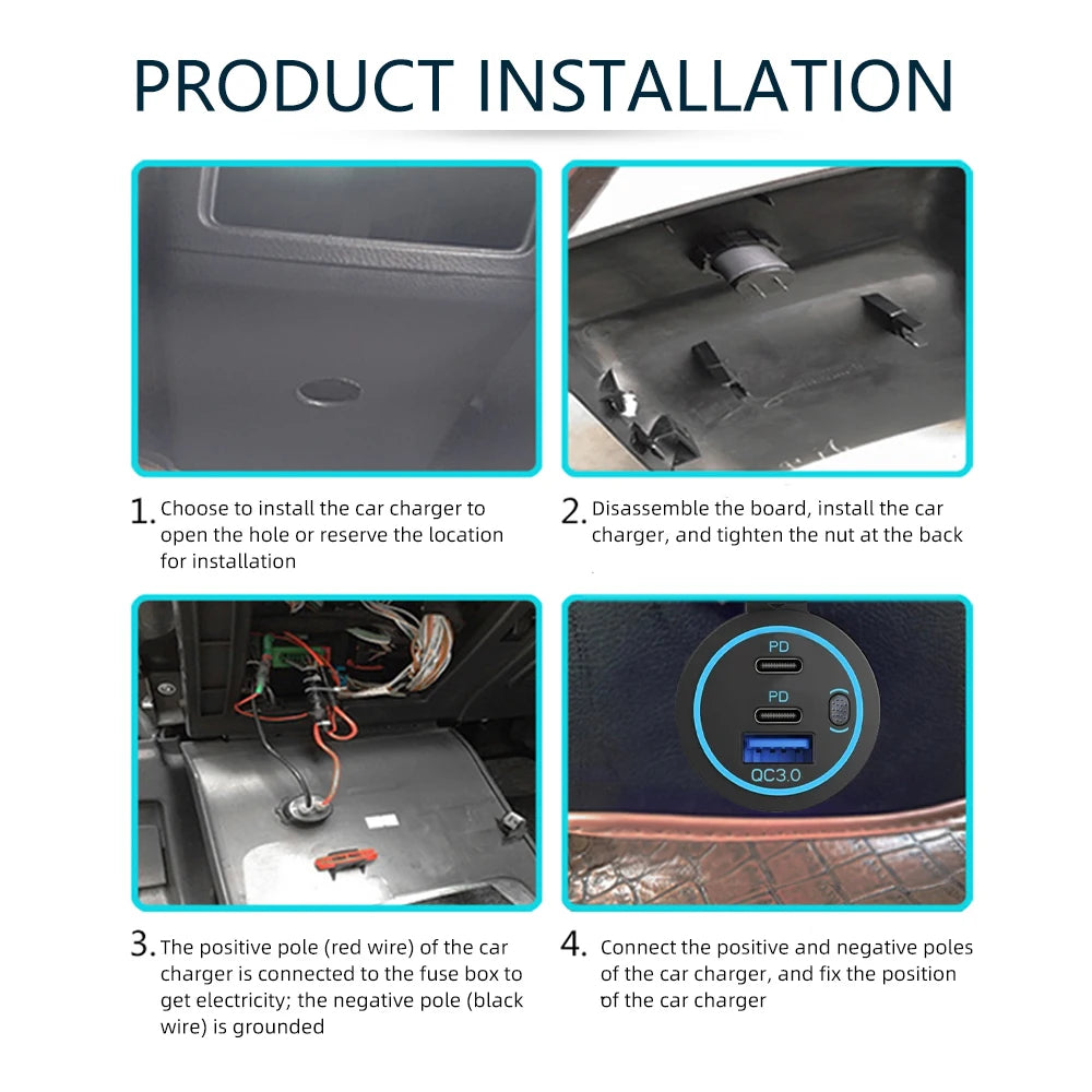 78W Triple Port USB-C Fast Car Charger Socket