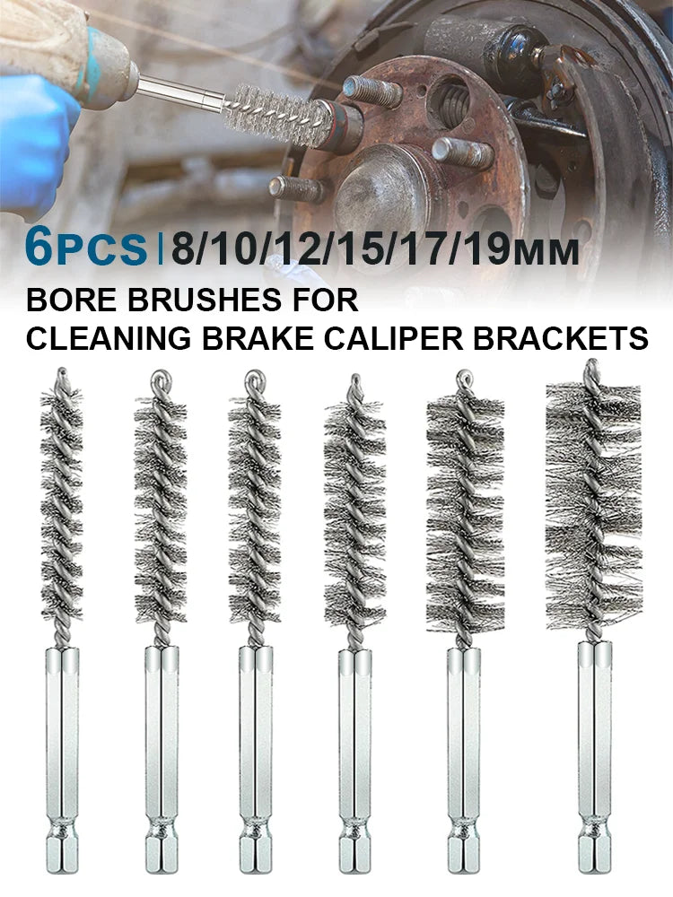 Stainless Steel Bore Cleaning Brush Set with 1/4" Hex Shank - 7