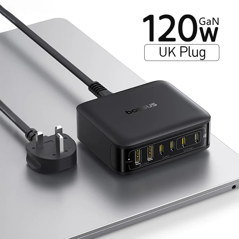 120W 6-in-1 GaN Desktop Fast Charger for Laptops and Phones