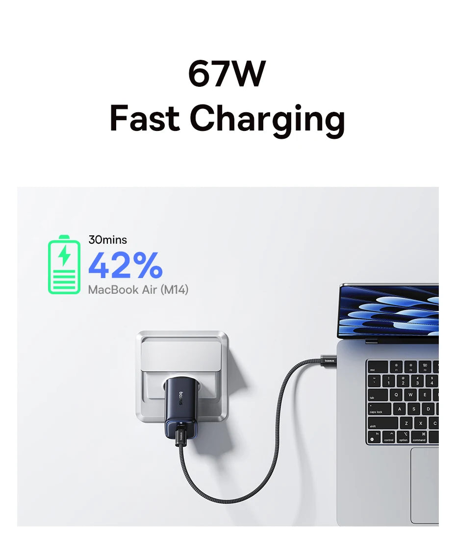 67W GaN Fast Charger with 3 Ports for Laptops and Smartphones - 9