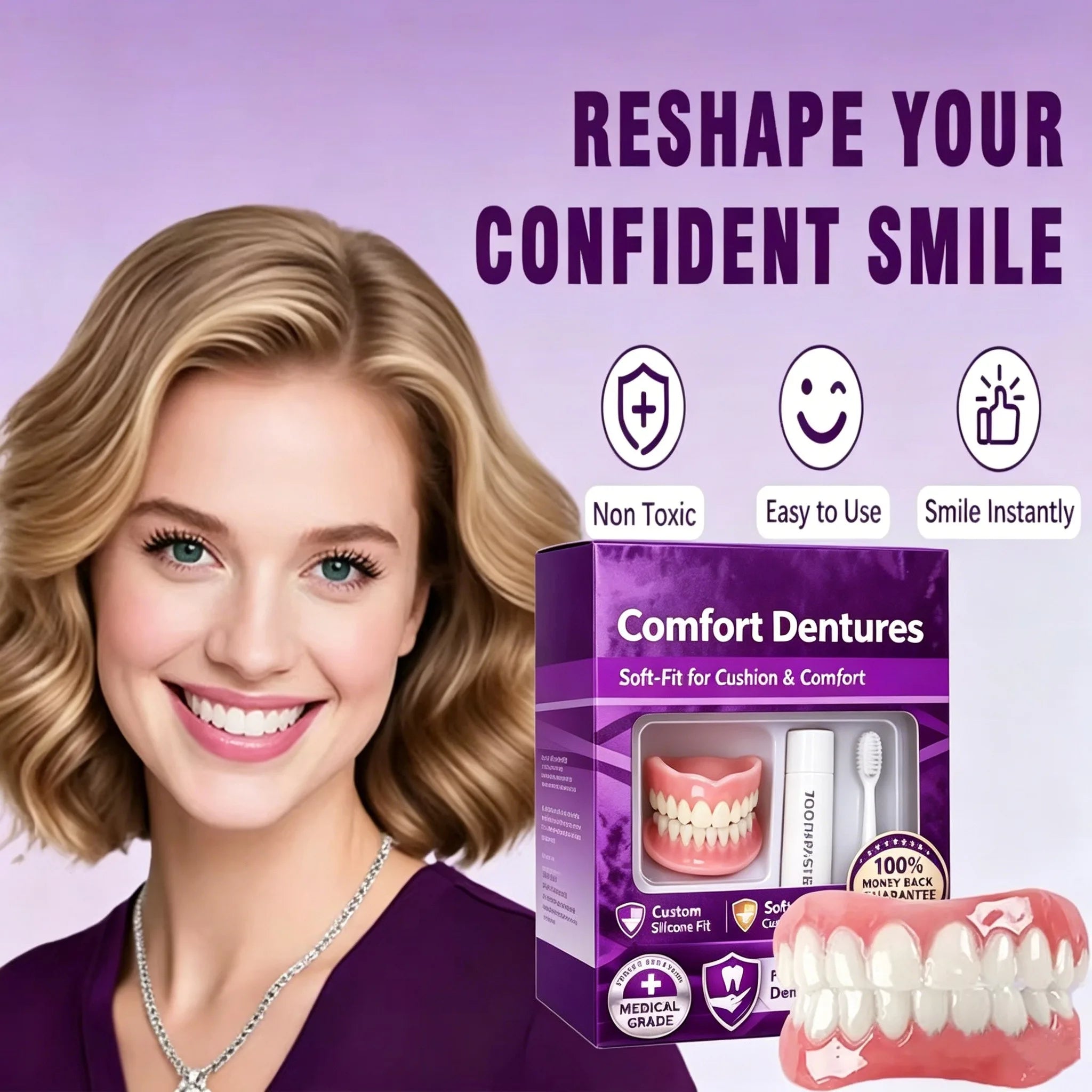 Comfort Silicone Denture Set for Instant Smile and Oral Care - 3