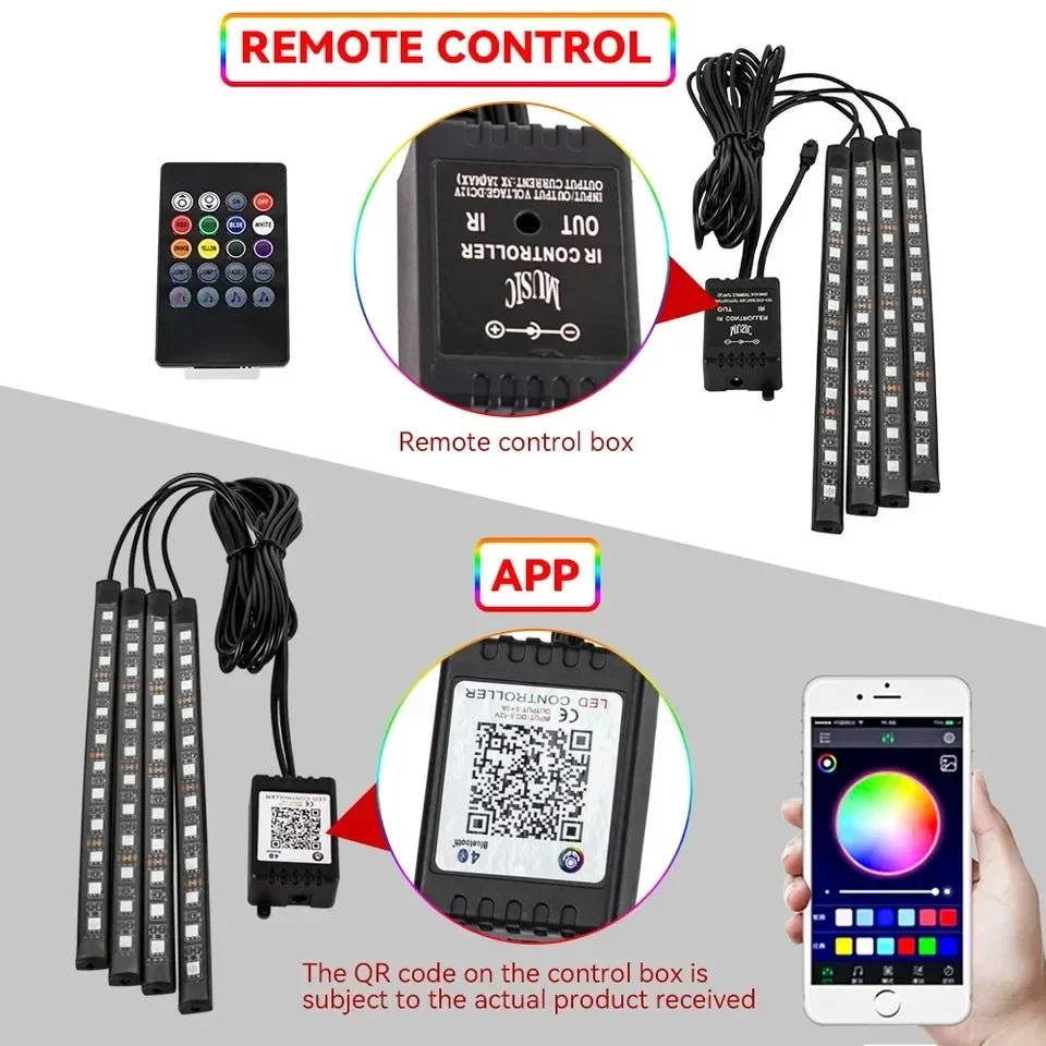 48 LED RGB Car Interior Foot Light Kit with App and Remote Control