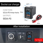 48W Dual USB Type-C PD and QC3.0 Car Charger Socket for Toyota