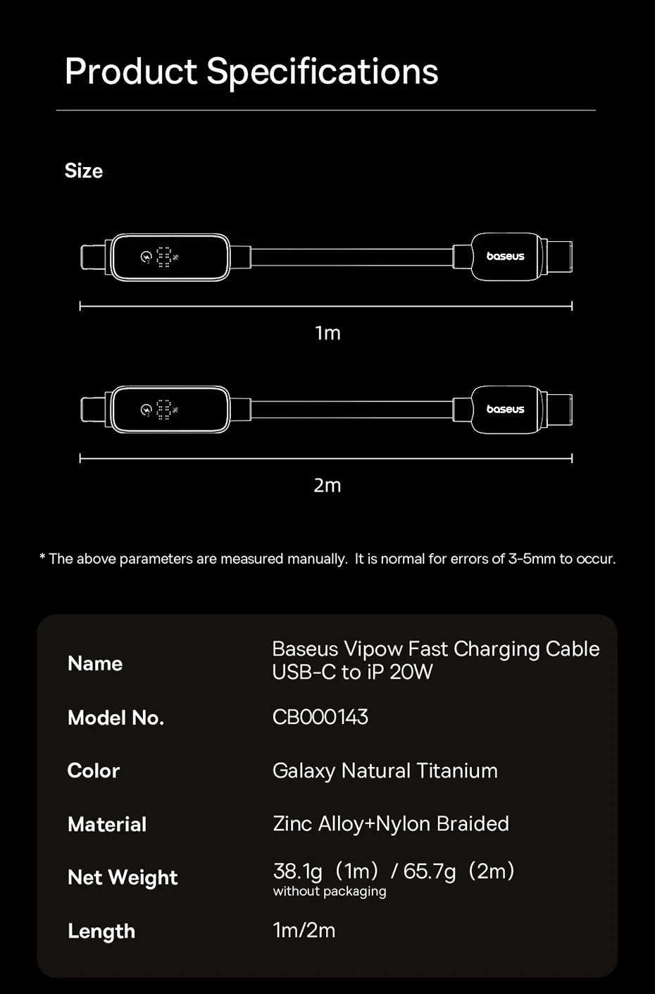 Digital Display 20W Fast Charging USB-C Cable for iPhone