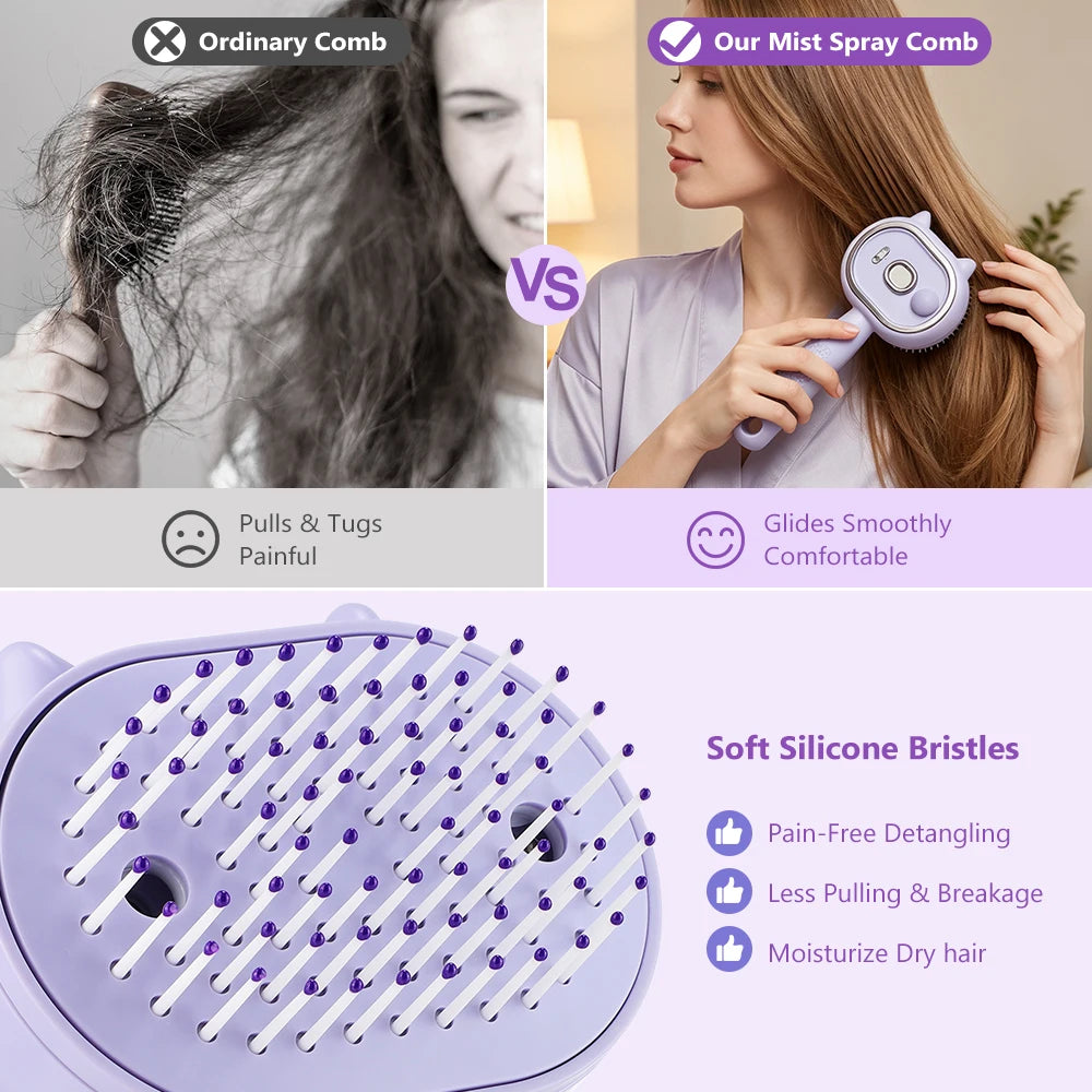 Electric Mist Spray Massage Hair Brush