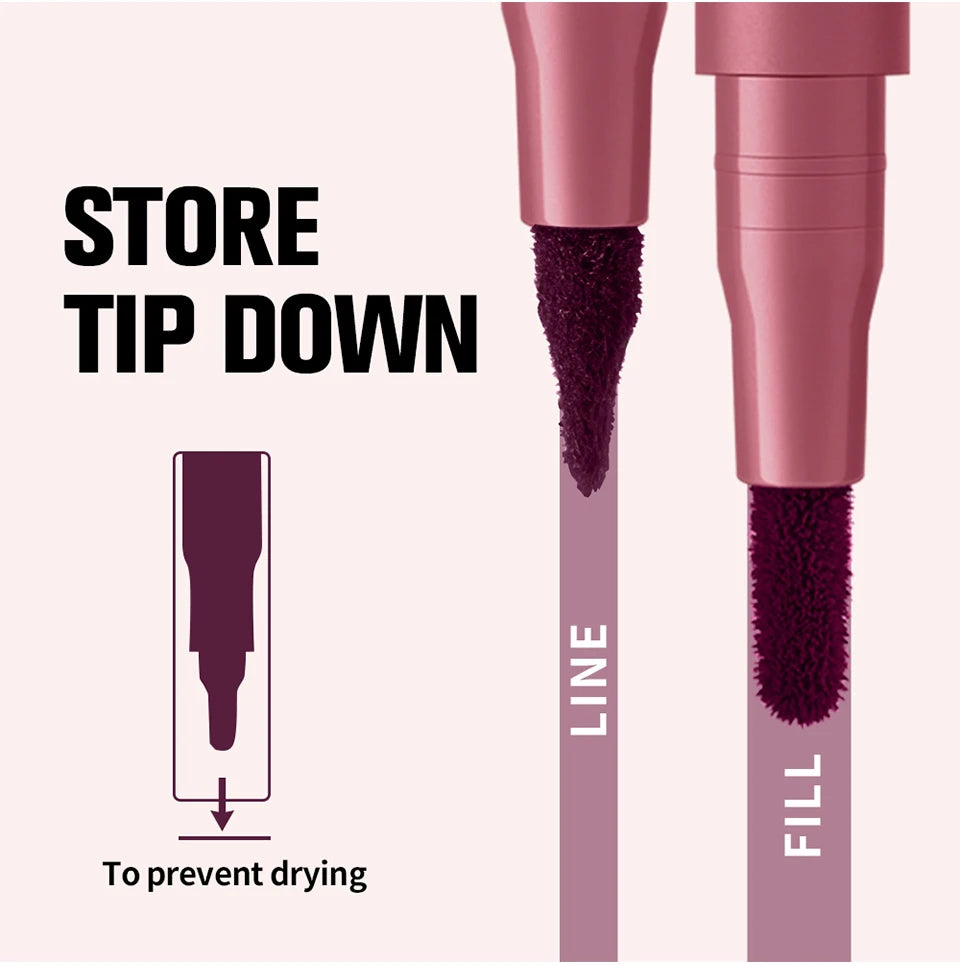Dual-Sided Long-Lasting Waterproof Lip Stain and Liner Pen