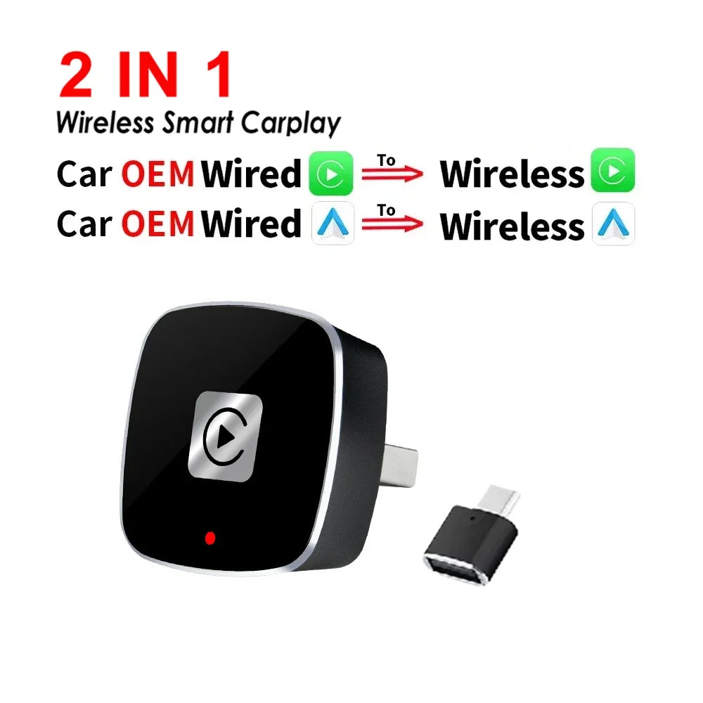Wireless CarPlay and Android Auto 2-in-1 Adapter for Wired Car Systems