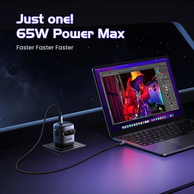 65W GaN Fast Wall Charger with Robot Display