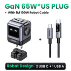 65W GaN USB-C Robot Fast Charger for Laptops and Smartphones