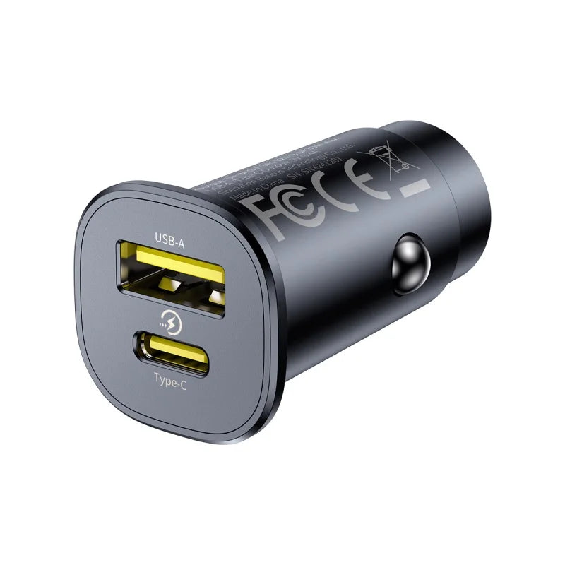 30W Dual Port Fast Car Charger USB and Type-C