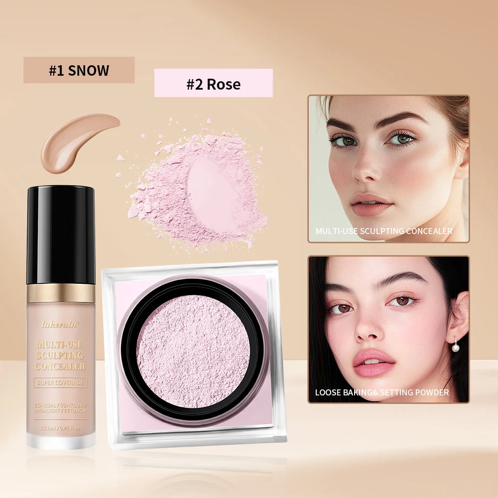 Face Concealer and Matte Setting Powder Makeup Set - 12