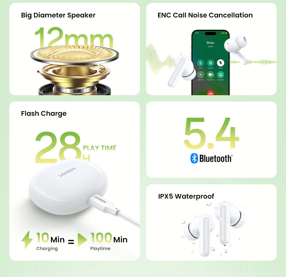 Bluetooth 5.4 Wireless Earbuds with ENC Noise Cancellation
