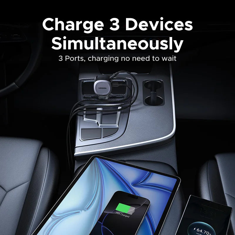 75W Fast Car Charger with Retractable Cables