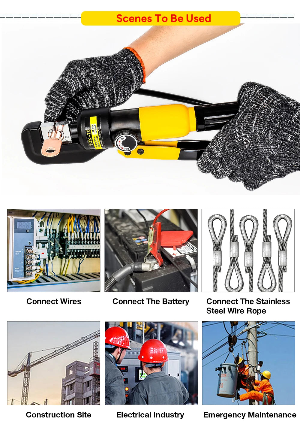 10T Hydraulic Cable Crimping Tool 4-70mm²
