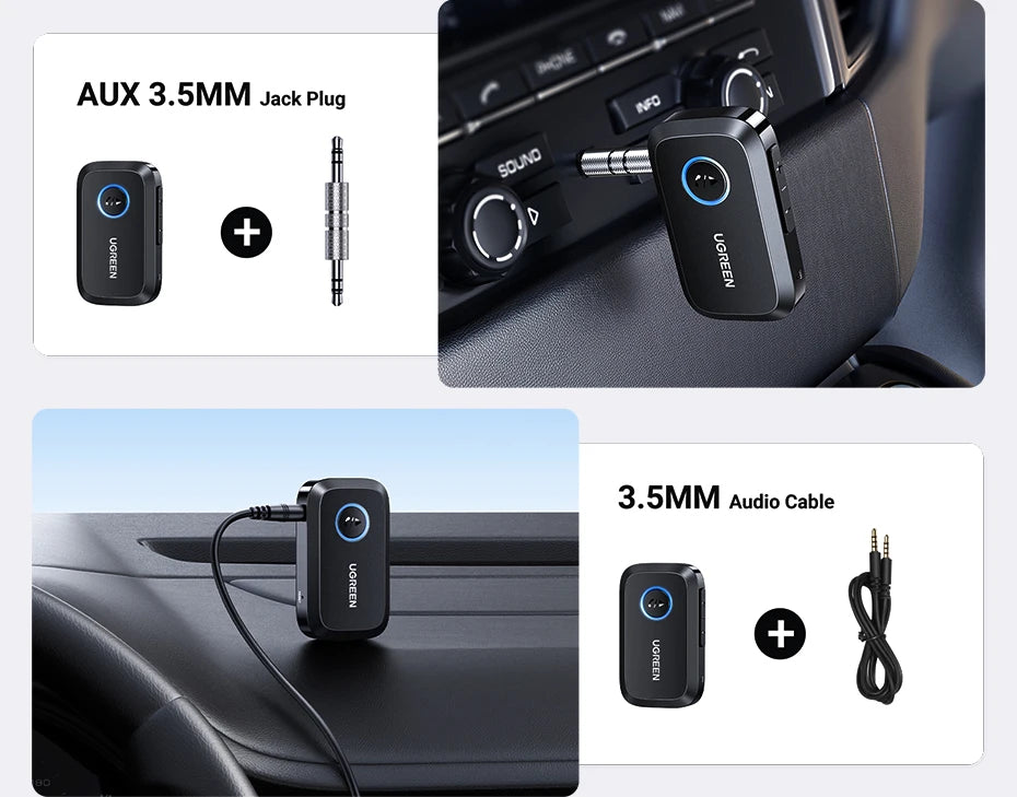 Bluetooth 5.3 Car AUX Adapter for Wireless Music and Hands-Free Calls