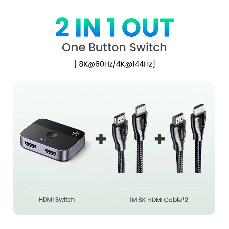 8K 60Hz HDMI 2.1 Switcher 2 In 1 Out