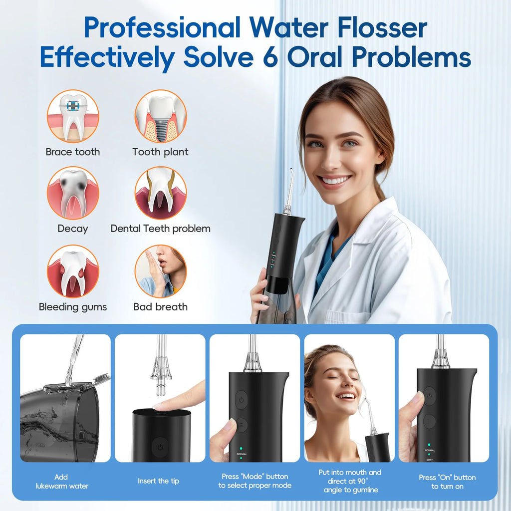Portable Cordless Water Flosser for Teeth Cleaning