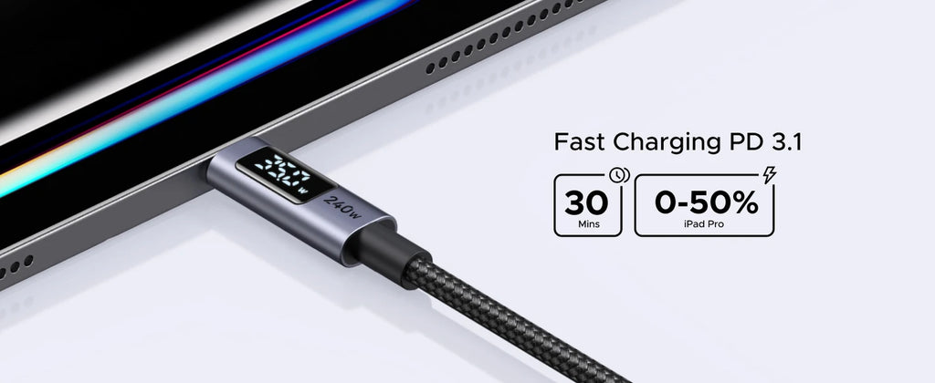 240W USB-C Fast Charging Cable with LED Real-Time Power Display
