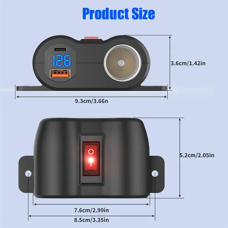 12V 24V Dual USB Fast Charger and Cigarette Lighter Socket Panel