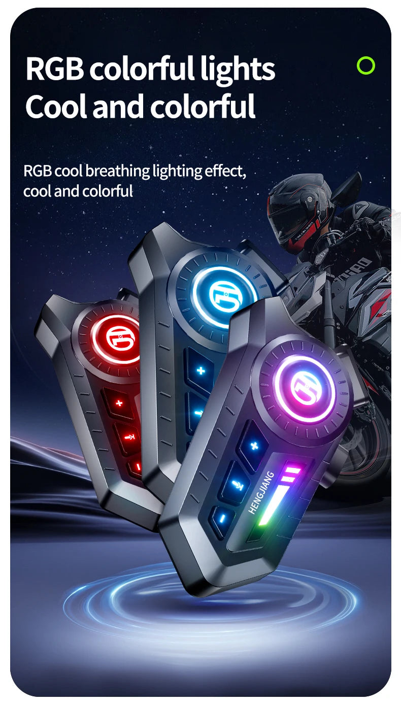 Bluetooth 5.4 Motorcycle Helmet Headset with RGB Lights and IP67 Rating
