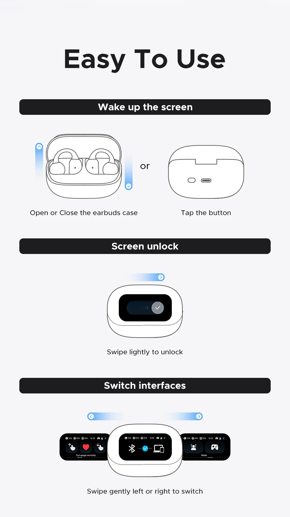 Wireless Open-Ear Bluetooth 5.4 Earbuds with Smart LCD Charging Case