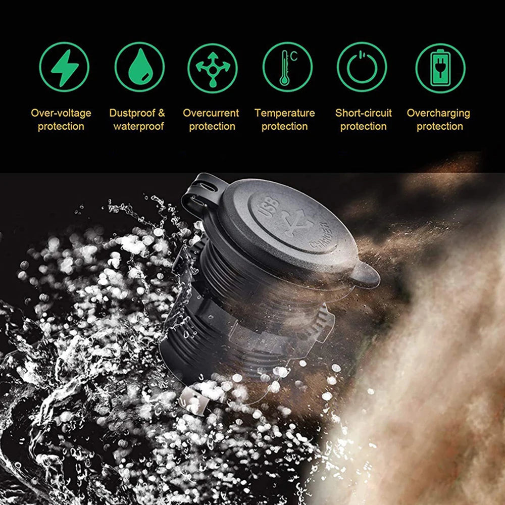 Dual QC 3.0 USB Fast Car Charger Socket 12V/24V Waterproof Outlet