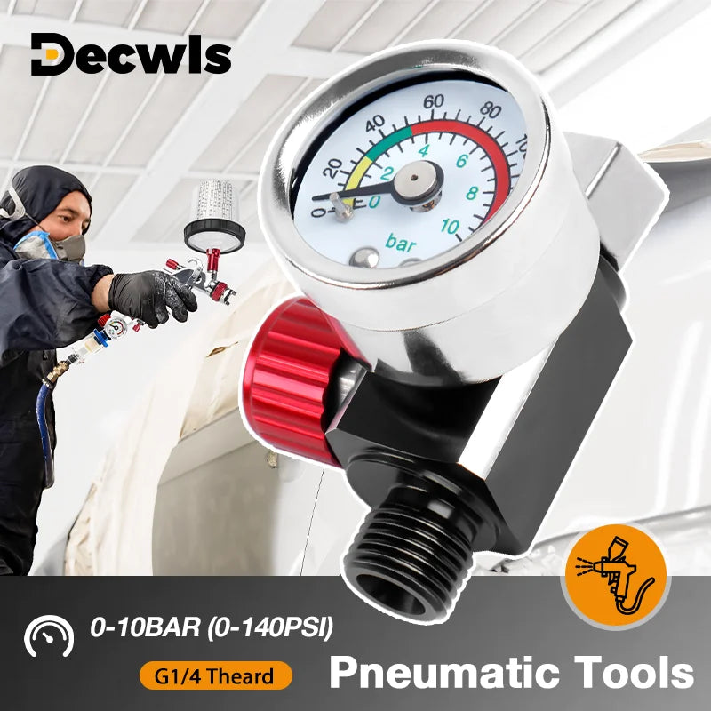 1/4" NPT Air Pressure Regulator with Gauge for Spray Guns