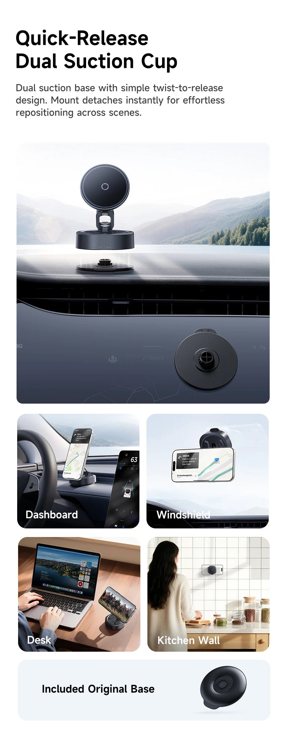 Magnetic Wireless Charging Car Mount with Vacuum Suction - 16