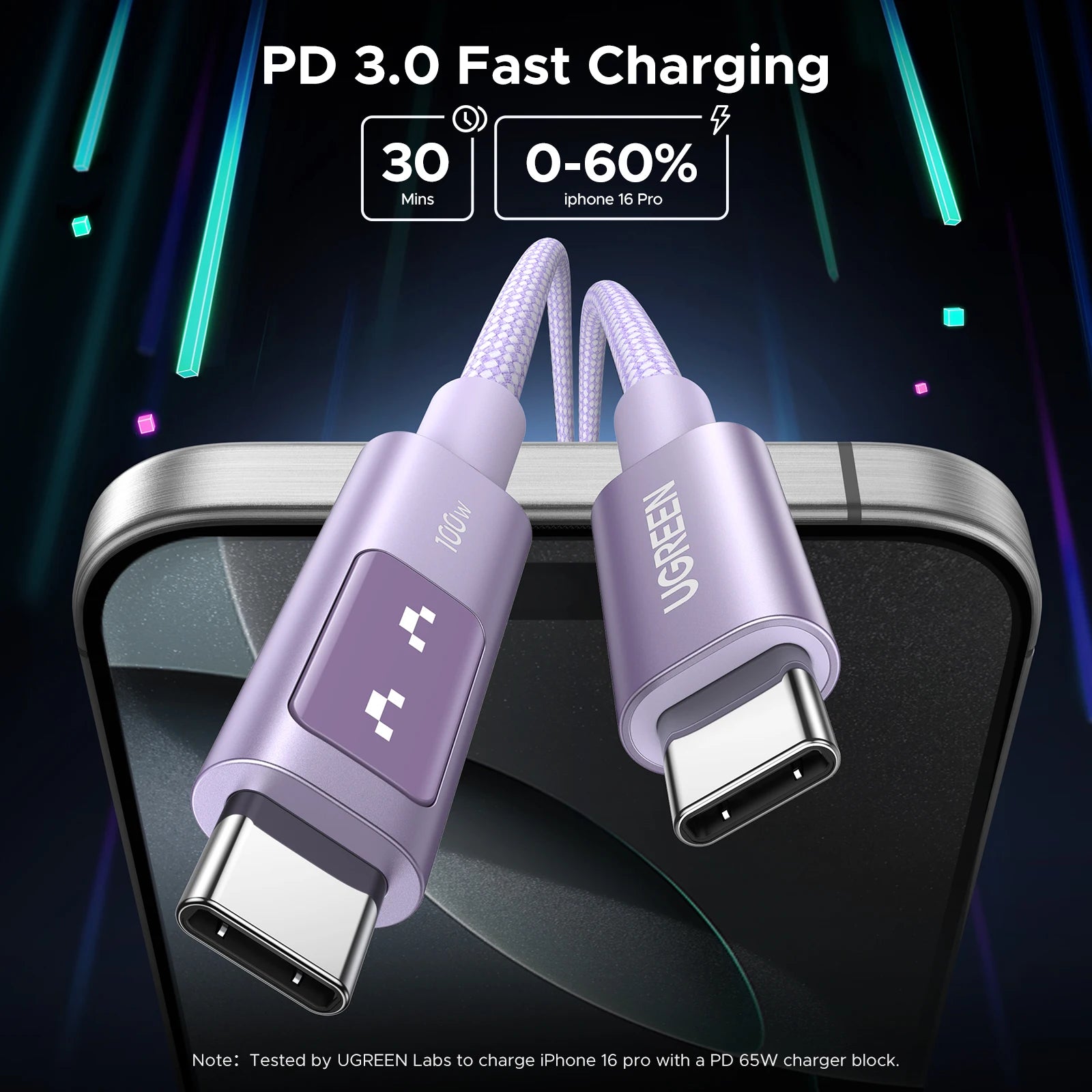 100W USB-C to USB-C Fast Charging and Data Sync Cable - 3