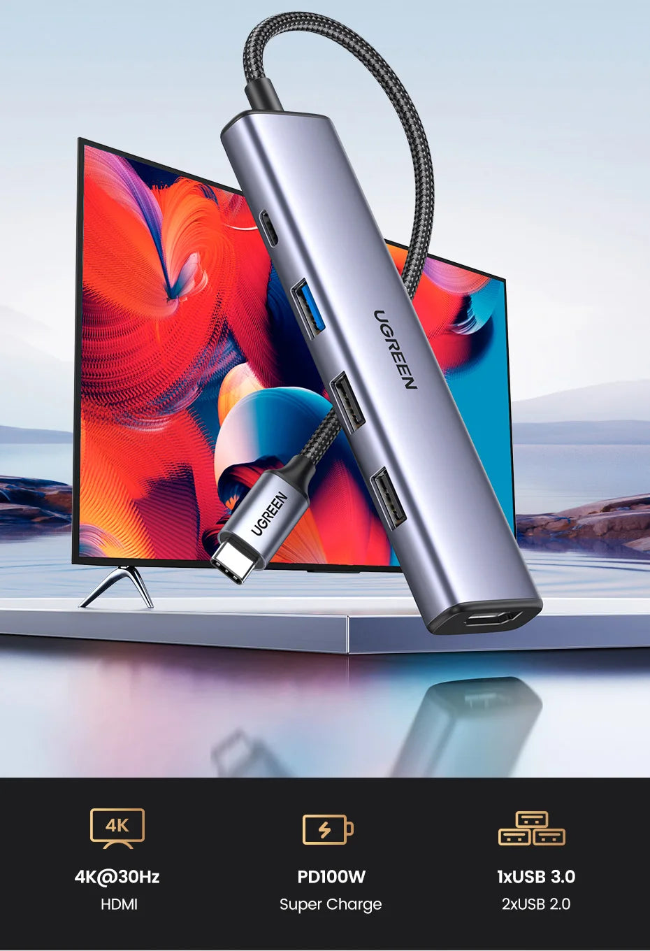 5-in-1 USB-C to 4K HDMI Hub with 100W Power Delivery - 7