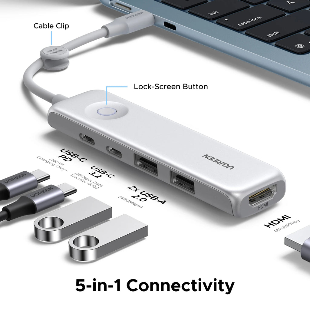 5-in-1 USB-C Hub with 4K 60Hz HDMI and 100W Power Delivery