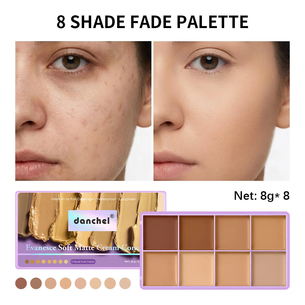 8-Shade Matte Cream Concealer Palette for Full Coverage