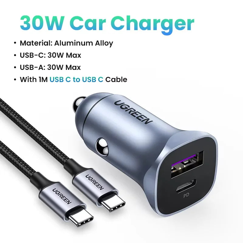 30W Dual Port Fast Car Charger with PD 3.0 and QC 3.0 - 27