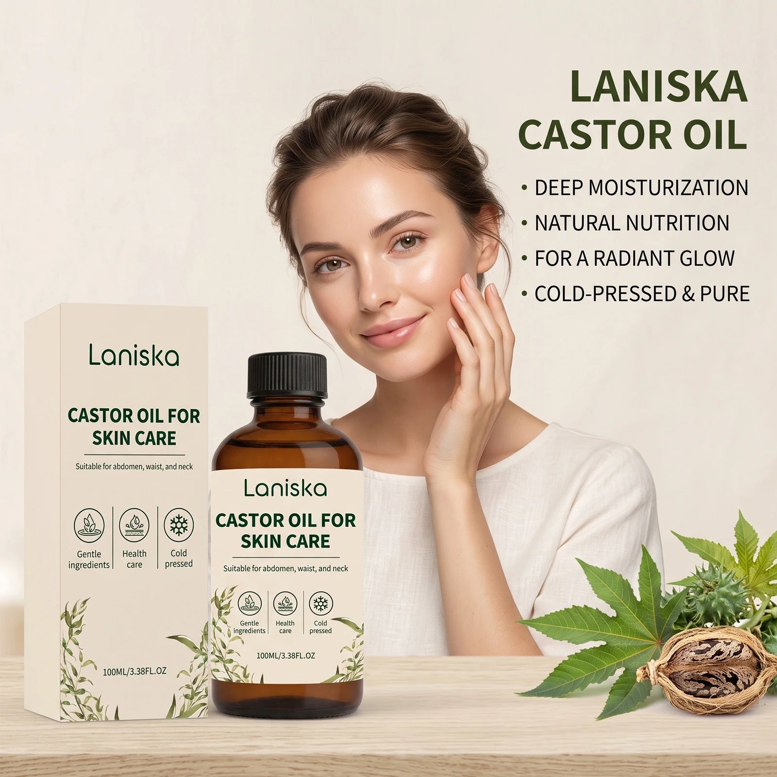 Cold Pressed Castor Oil for Body Skin Hydration and Massage - 1
