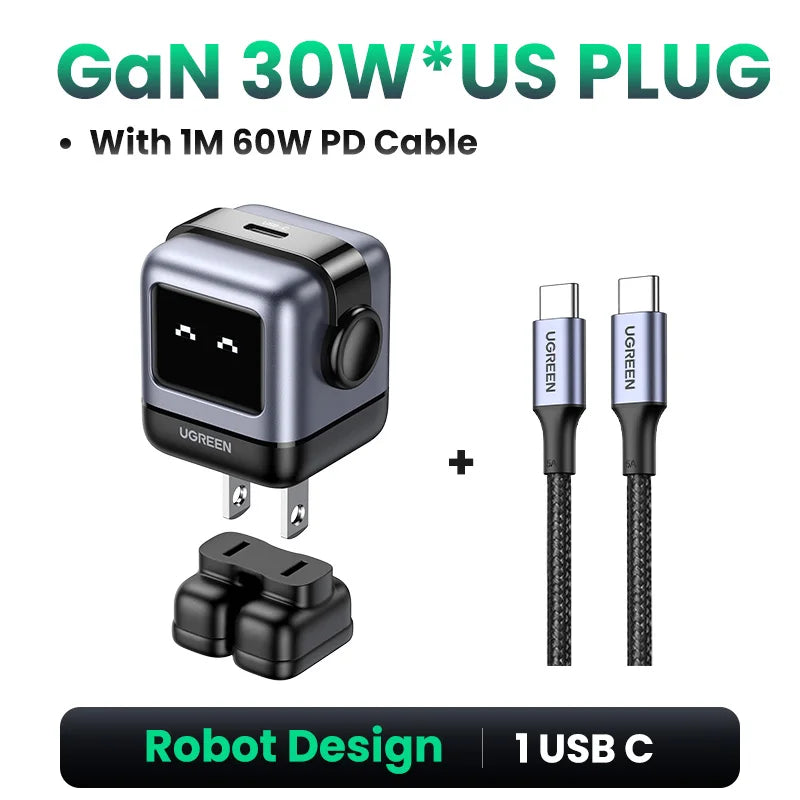 65W GaN USB-C Robot Fast Charger for Laptops and Smartphones