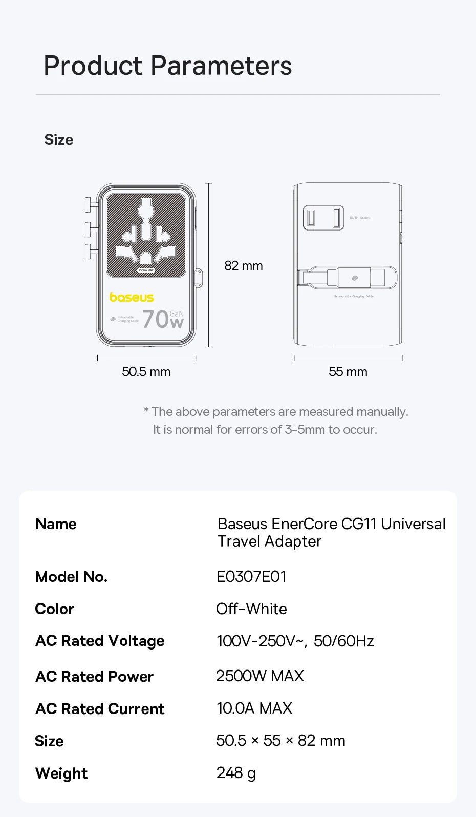 6-in-1 Universal Travel Adapter with 45W Fast Charging and Cable