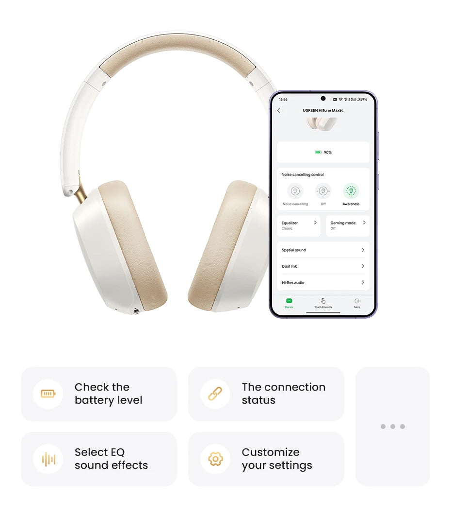 Wireless Noise Cancelling Headphones with Bluetooth 5.4 and 75H Battery