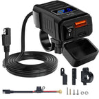 Motorcycle Handlebar USB Type C Charger with Voltmeter and Power Switch