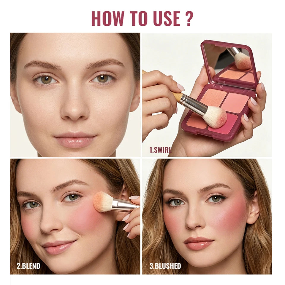 4-Color Matte Blush Palette with Makeup Brush - 14