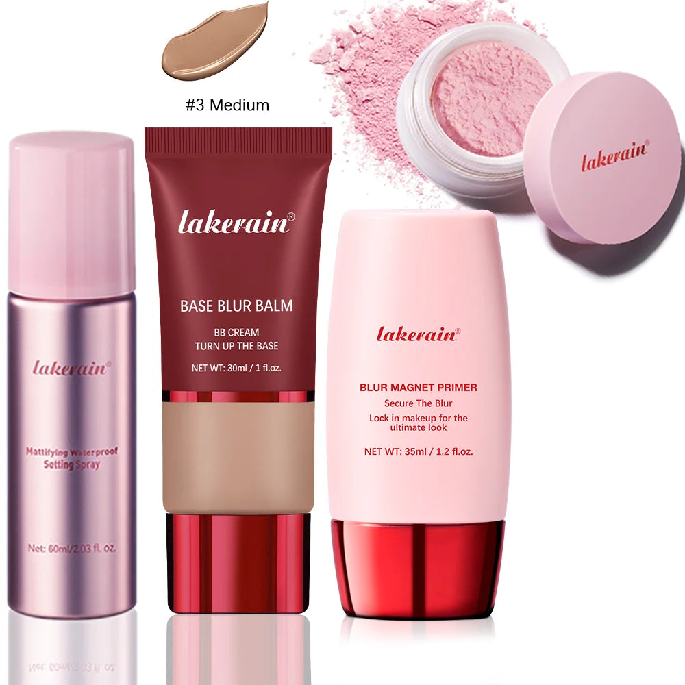 4-Piece Long-Lasting Matte Makeup Face Base and Setting Set - 30