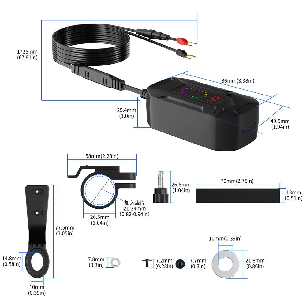 Motorcycle 100W Bidirectional USB Charger with Voltmeter and Switch