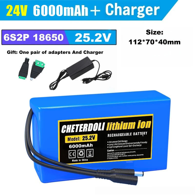 24V 15Ah Rechargeable Lithium-Ion Battery Pack with Charger