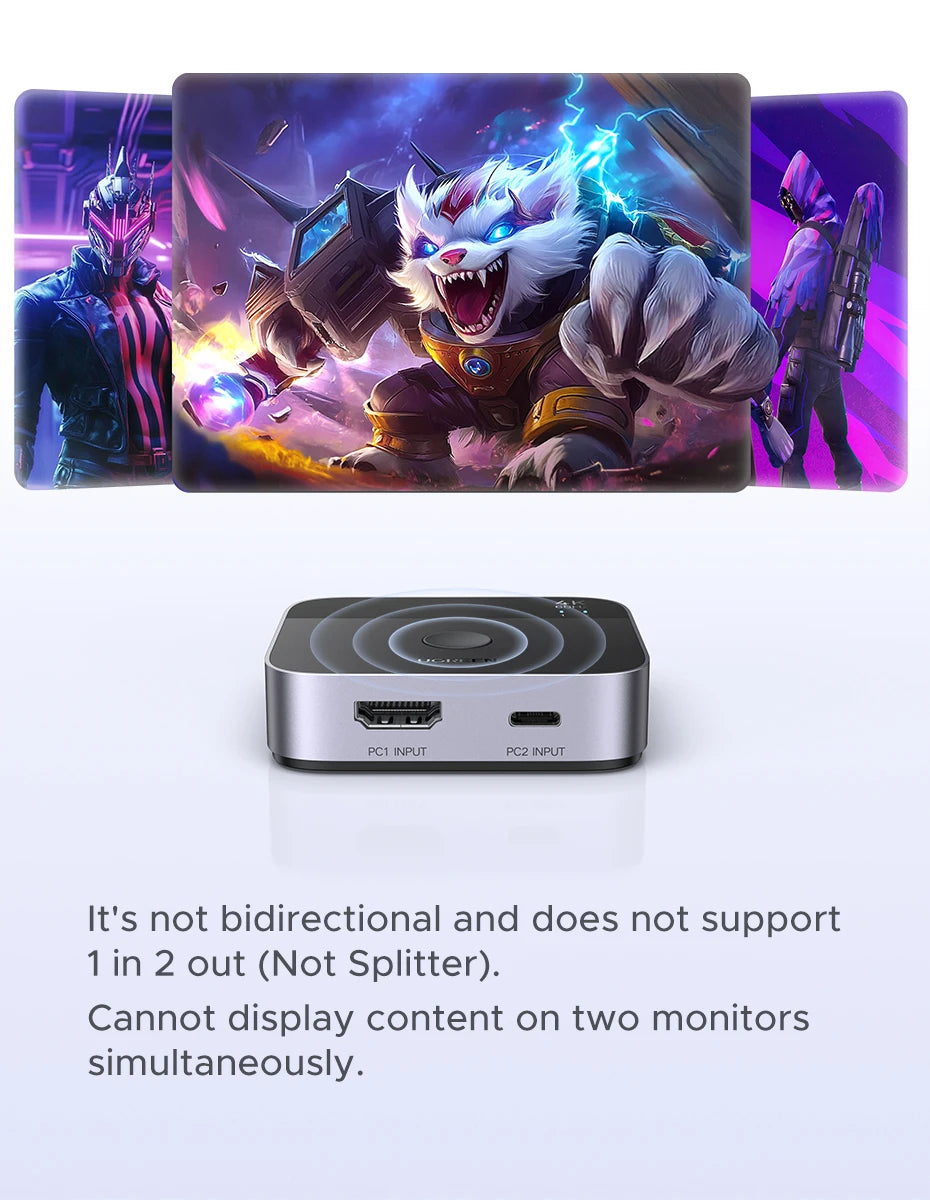 4K 60Hz HDMI and USB-C 2-in-1 Switcher for Dual Device Setup